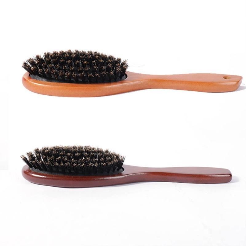 Natural Boar Bristle Detangling Hair Brush Women Wooden Wet Curly Hair Comb Anti-static Scalp Massage Brush Barber Styling Tools