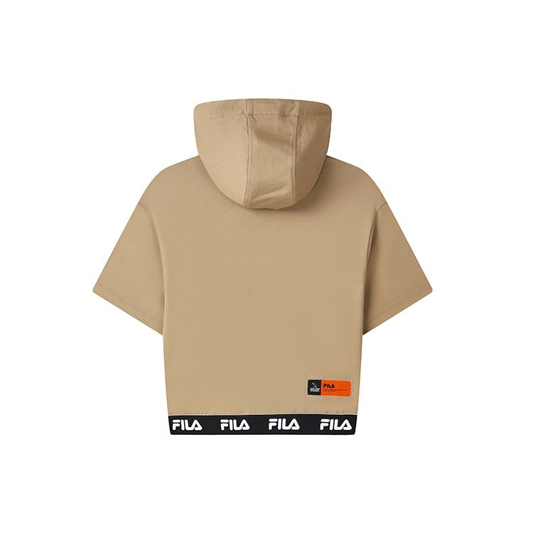 Fila X Magic Stick Collaboration Solid Color Casual Hooded Short Sleeve T-Shirt Women Tops Light-Khaki F11W329112F-DK