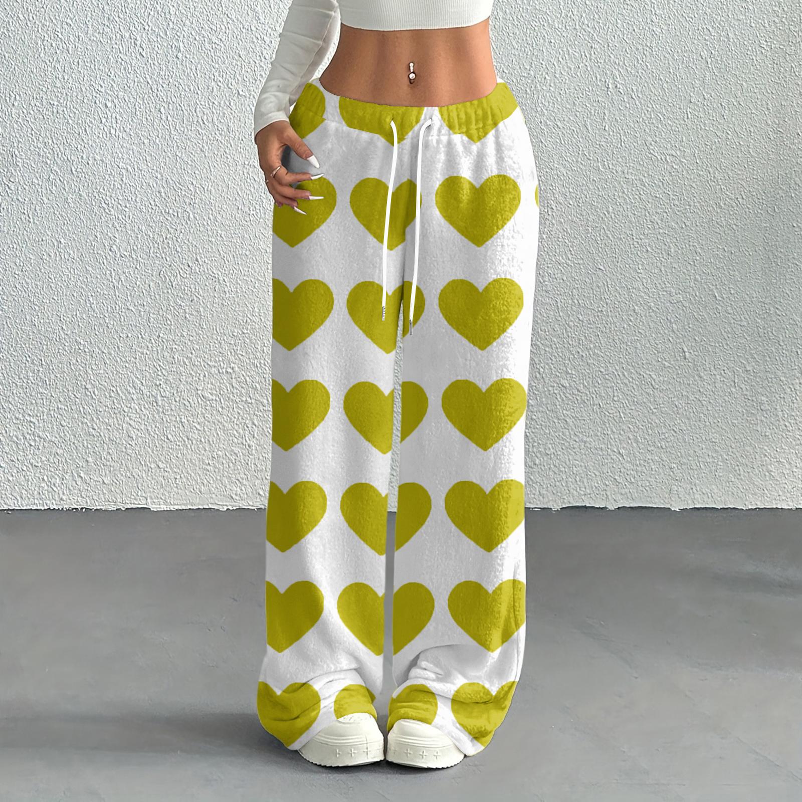 

Женские повседневные модные брюки с принтом, эластичной талией, свободные, с прямыми штанинами, с веревкой XXL жёлтый