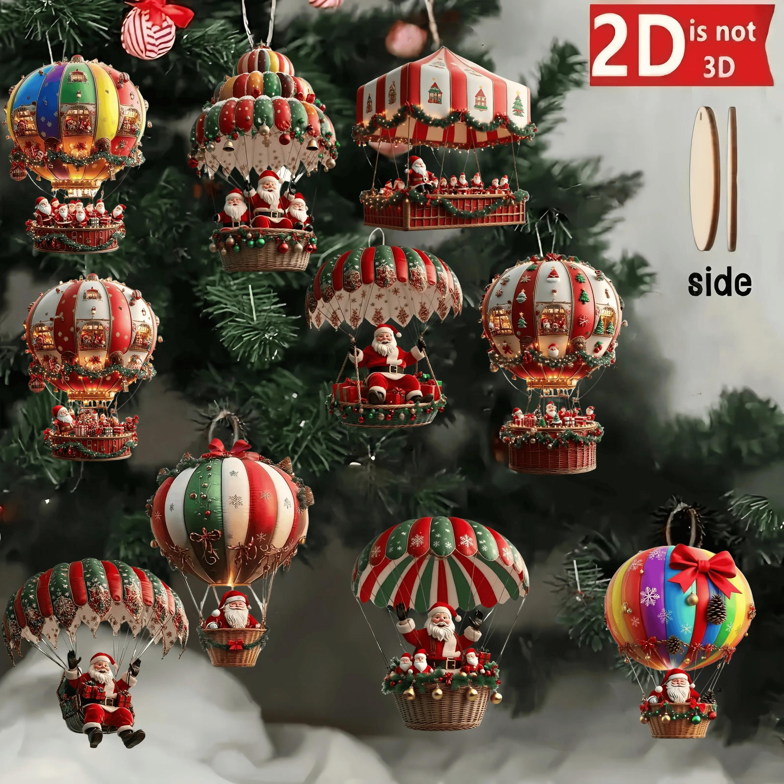 

10Pcs Christmas2025 2D New Christmas Hot Air Balloon Santa Acrylic Hanging Decor Bedroom Living Room Wall Home Decoration 2026