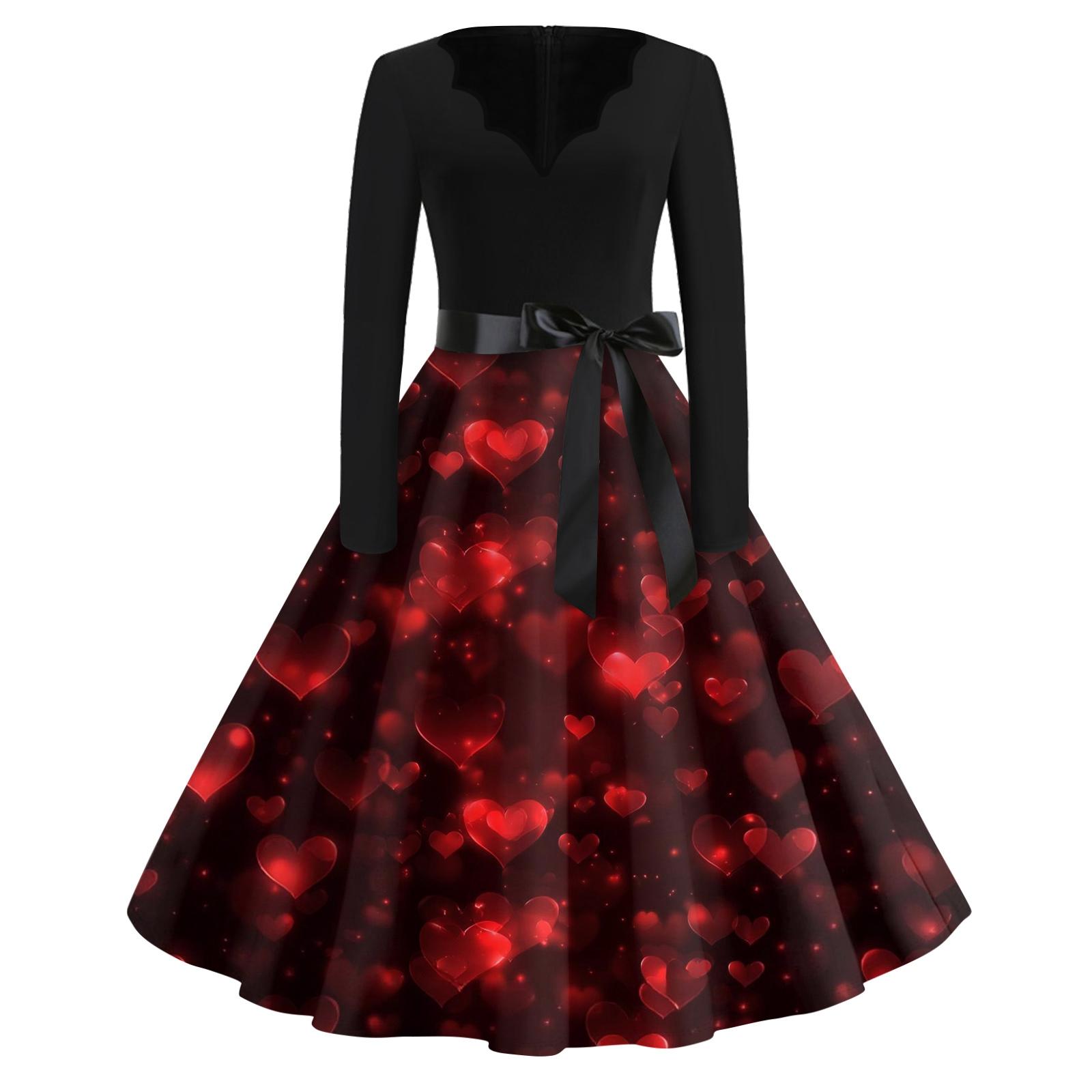 

Платье-клеш с принтом для женщин, платье с длинным рукавом, ажурные платья для вечеринок и повседневной носки XL винный