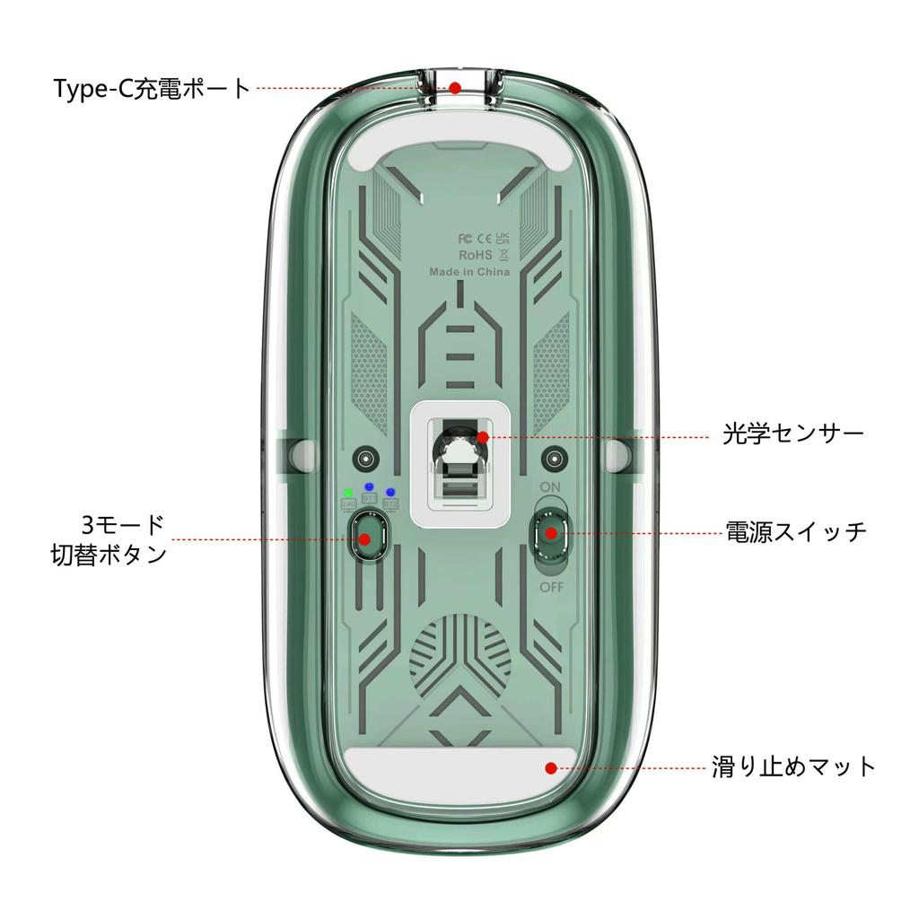 Transparent Mouse, 2.4G USB Wireless, Bluetooth, Quiet, Type-C Charging, 4DPI, 3-Device Connection, Lightweight, Optical, for PC, Notebook,