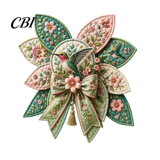 Easy Crafting Kit with Tutorial DIY Quilted Hanger for Door Wall, Wreath Patchwork Bow Sewing Hummingbird Cardinals Fabric Art Kit, Craft Adults