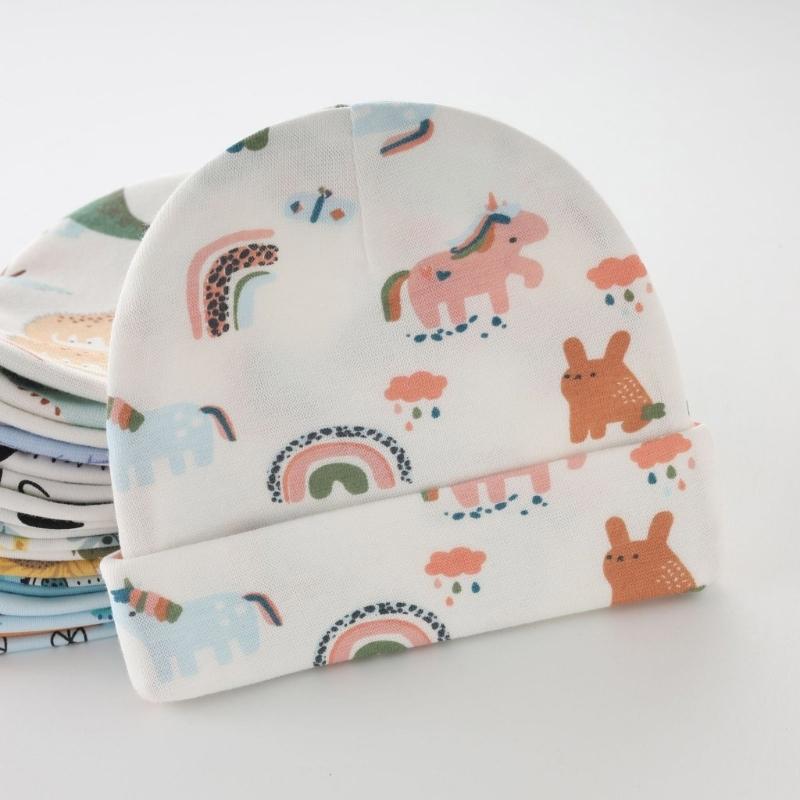 3 Set Baby Bonnet Hat Feature Foldable Cuff with Mittens Cotton Fabric Gentle On Skin Multiple Color Available
