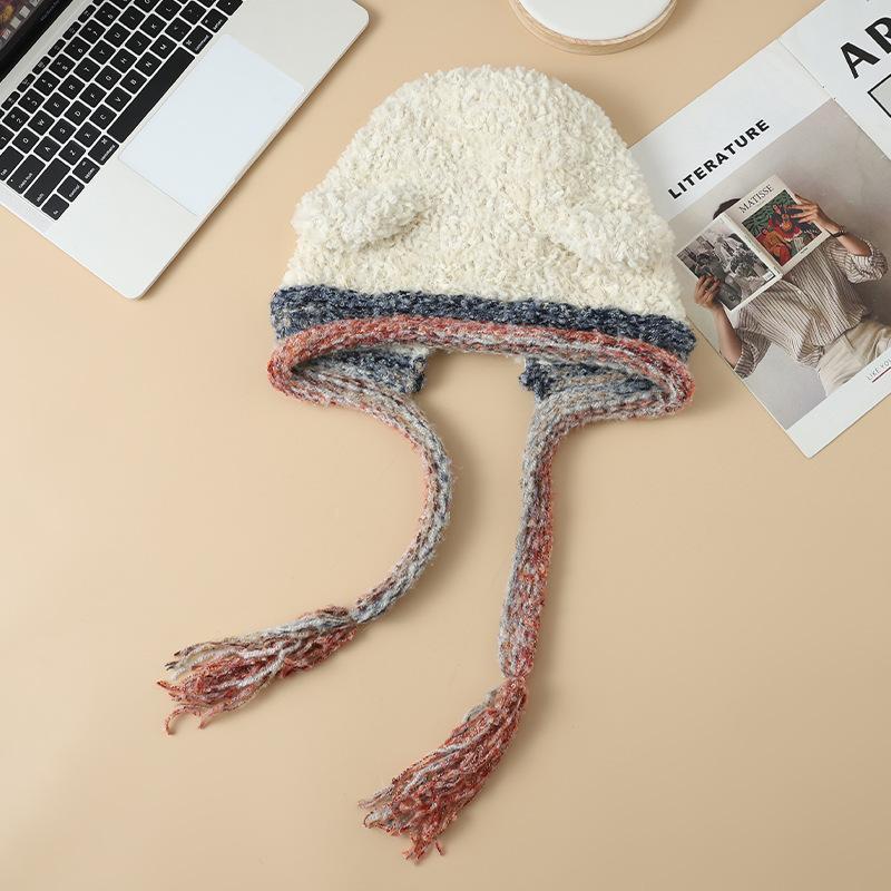 Korean Version of Autumn and Winter Colorful Twist Plush Ear Protection Hat Sweet Cute Cat Ear Warm Hat Outdoor Cold Hat