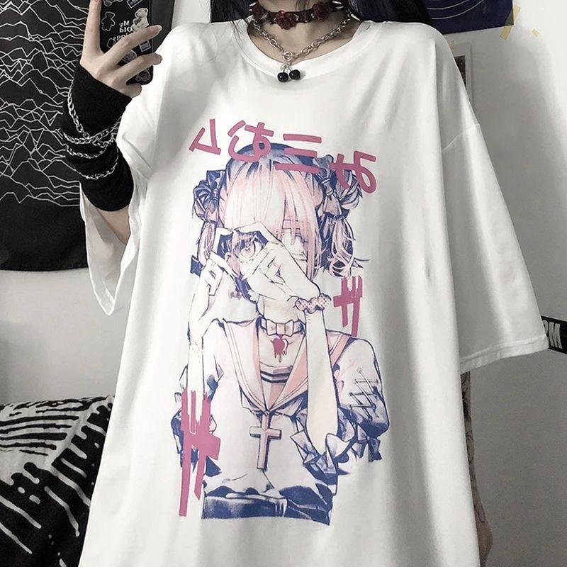 crop tops women T-shirts y2k Short Sleeve gothic Printing Tee Summer Grunge aesthetic Clothing Harajuku anime vintage OverSize