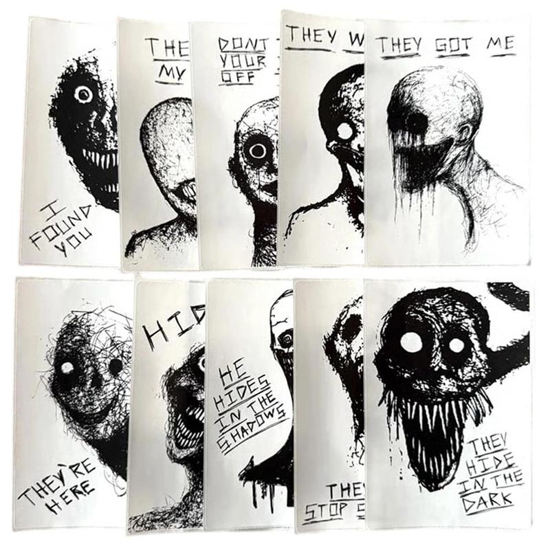 

10-Pack Horrifying Sketch Stickers,Halloween Horror Ghost Stickers, Goth Spooky For Laptops Journals Water Bottles