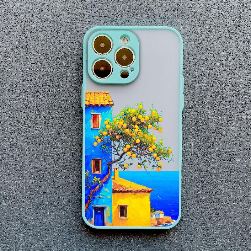 Hand Painted House scenery Phone Case For iPhone 13 12 11 Pro Max Mini 15 14 7 8 Plus Pro Max SE2 X XR XS Shockproof Matte Cover