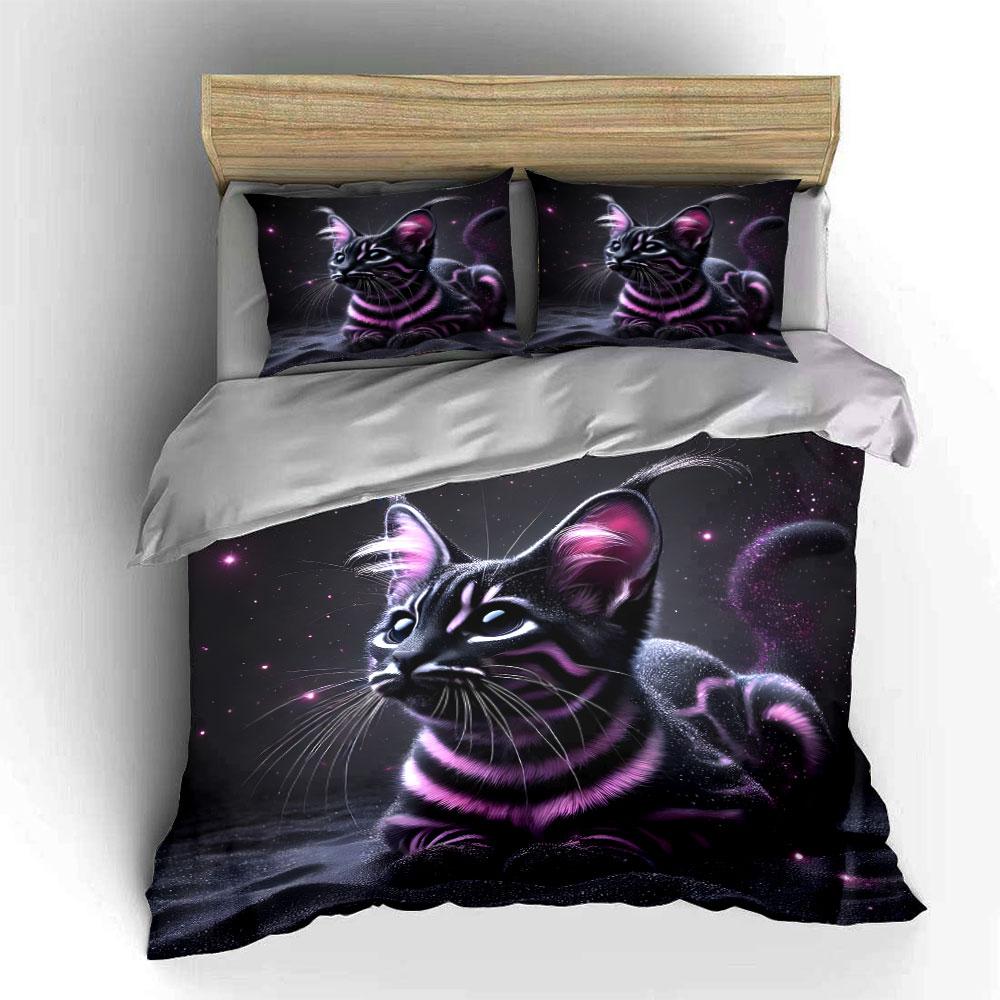 Glowing Cat Themed Gift Set Multiple Sizes Kid'S And Adults' Bedroom Exquisite 3Pc Bedding Set, Gift