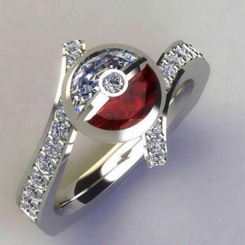 Creative copper elf ball red and white ring, fashionable birthday gift ring No. 10