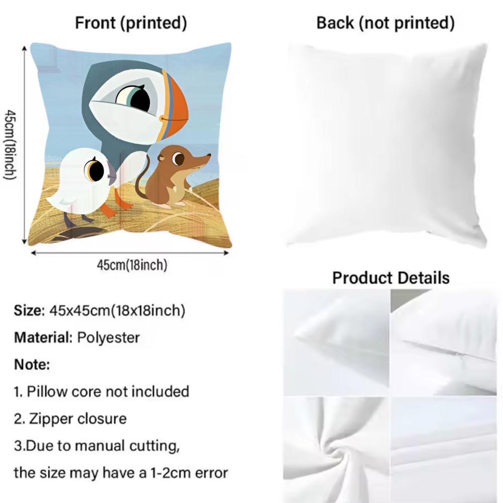 Kwaii Puffin Rock P-Preescolar Funda de Cojín Patrón Impreso Funda de Almohada Para Sala de Estar Sofá Funda de Cojín y Decoración de Dormitorio