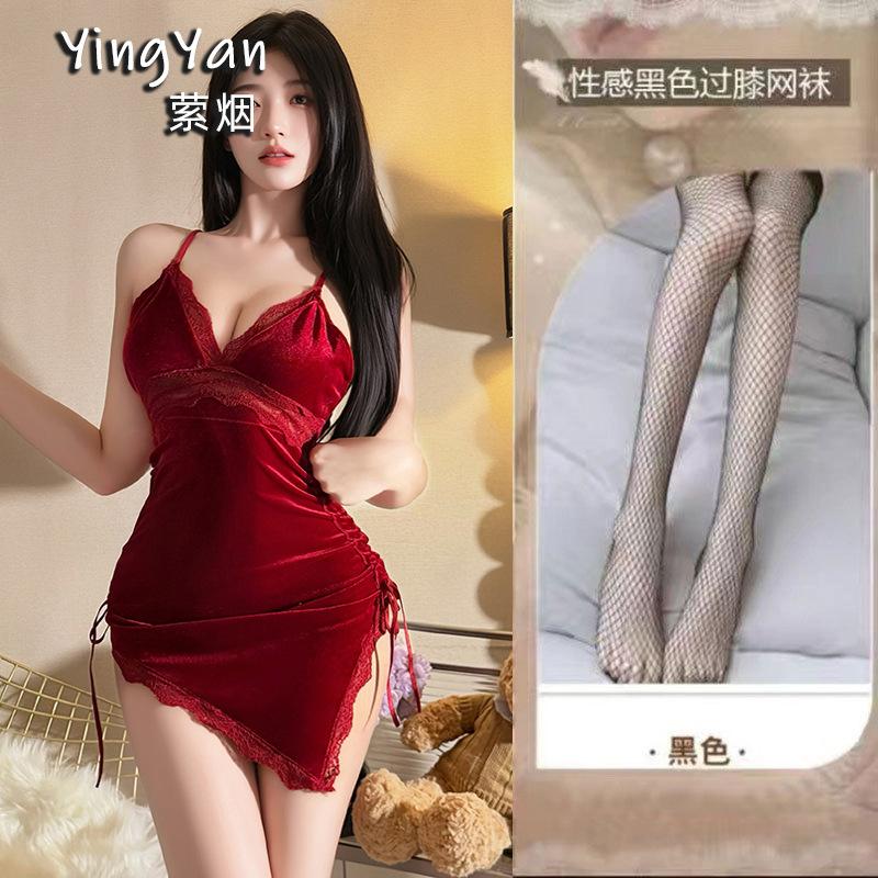 Sexy Lingerie Sexy Velvet Seduction Whole Single Deep V Passion Seduction Cross Lace Backless Seduction