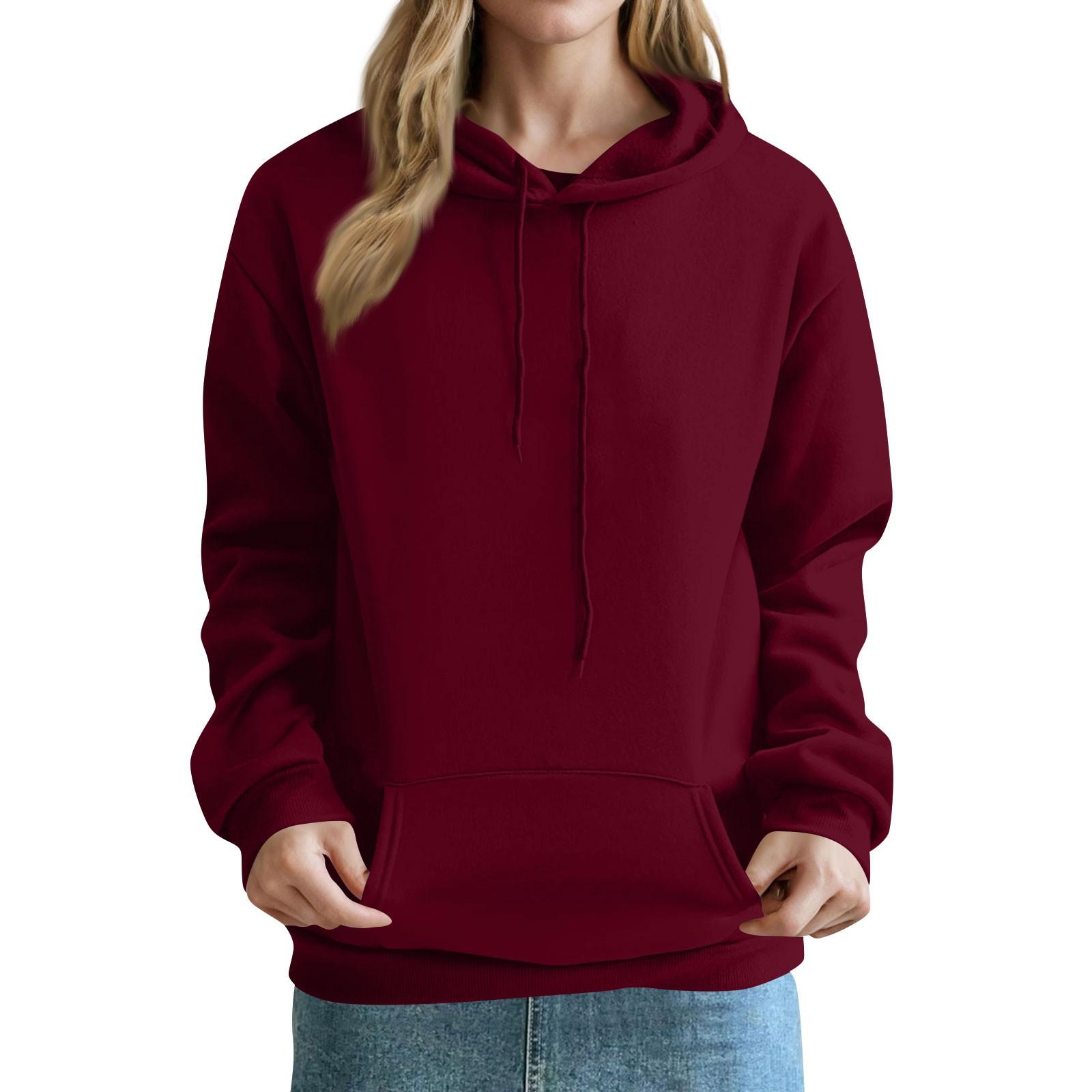 Women s Fashion Color Sweatshirt Loose Casual Hooded Sweatshirt XXXL винный