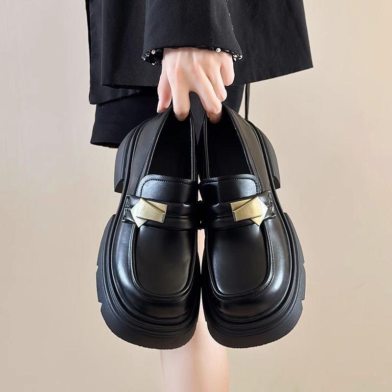 Black platform British style small leather shoes light luxury college style versatile one-pedal loafers Mary Jane