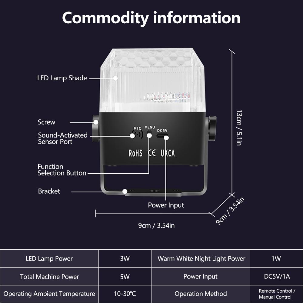 Disco Party Ball Night Light DJ Disco Light Sound Activated 6 Colors LED Light For Home Room Dance Parties