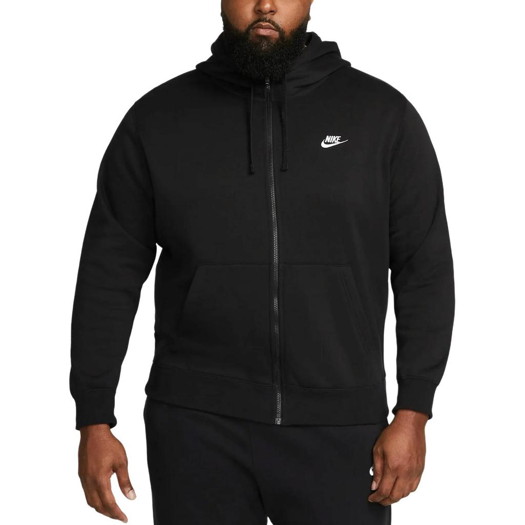Nike Sportswear Club Fleece Full-Zip Hoodie Black/Black/White Men Streetwear BV2645-010