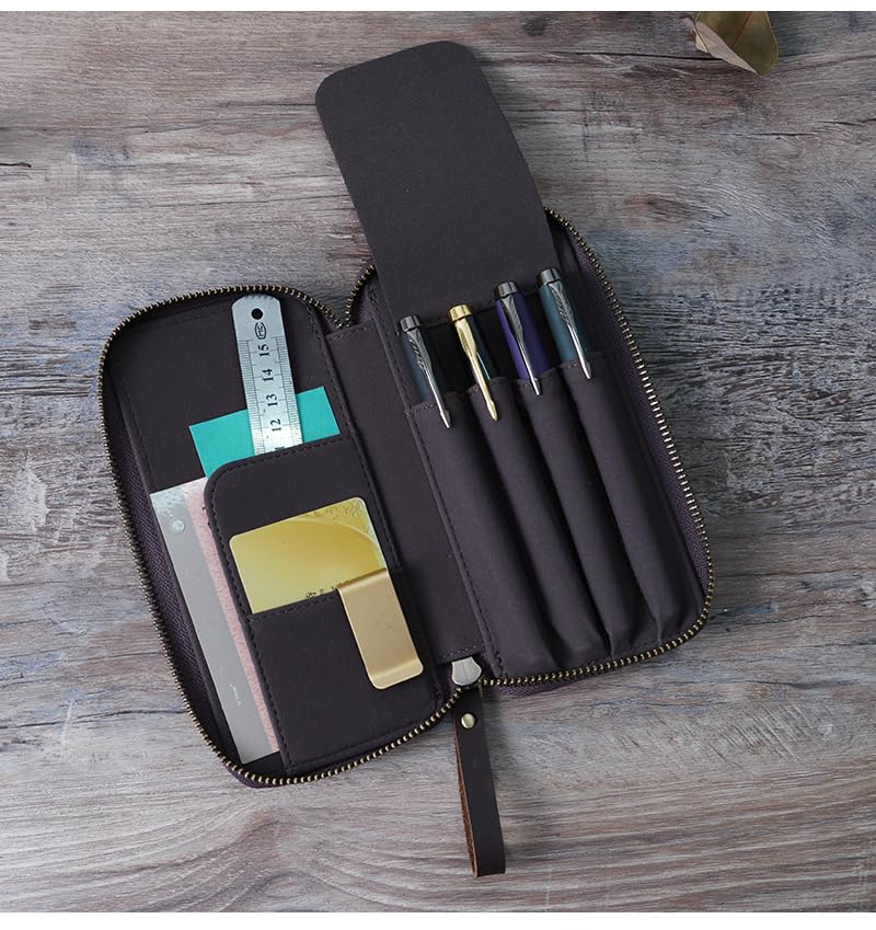 Handgefertigtes Retro-Leder-Etui für Stifte Crazy Horse Bietet Platz für 4 Kaffeefarbene Stilvolle Schreibwarenbox für Schüler und Unternehmen Etui, Leder, Stifte, Farbe, (Für dich