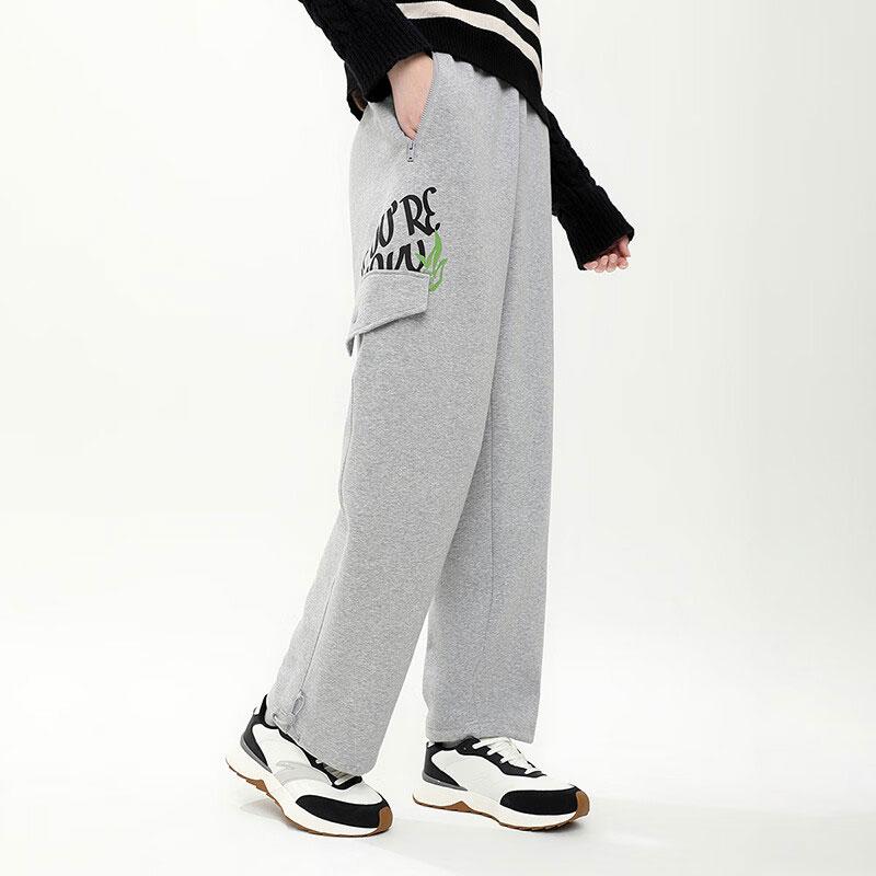 Anta Lifestyle Series Letter Print Straight Leg Casual Knitted Sports Pants Unisex Pants Gray Flower-Gray 172348301S-2