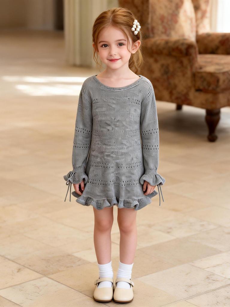 Stylish Korean Girl's Spring Knit Dress with Ruffle Detail