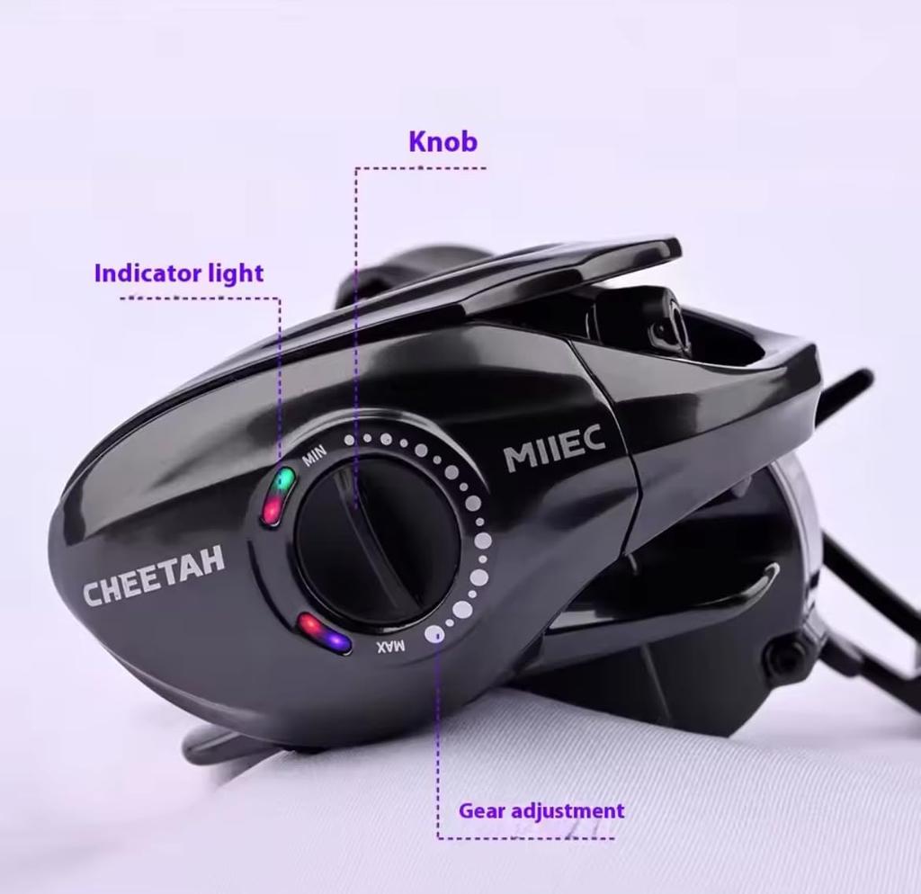 DMK Chuka DC Blue Frost Cheetah Plus Baitcasting Reel with Electronic Bait Finesse BFS Reel, Brake, (Gray, Left-Handed)