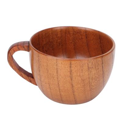 Wood Coffee Mug Tea Cup Retro Flat Base Cup with Handle for Household School Office