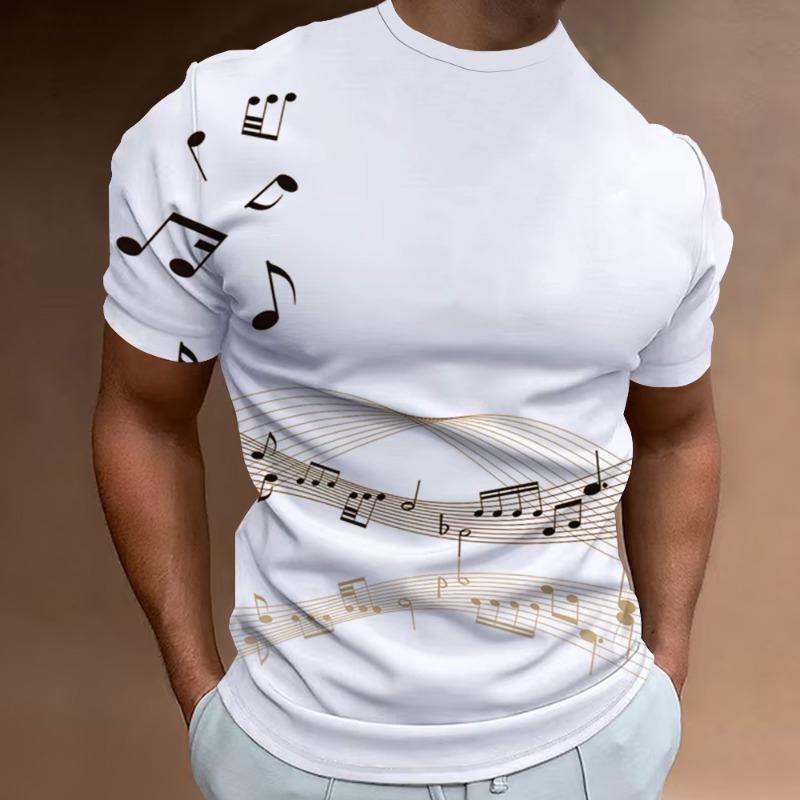 Fashion T-Shirt For Men 3d Musical Notation Printed Men‘S Clothing Street Tops Summer Casual Short Sleeve Loose Oversized Shirts