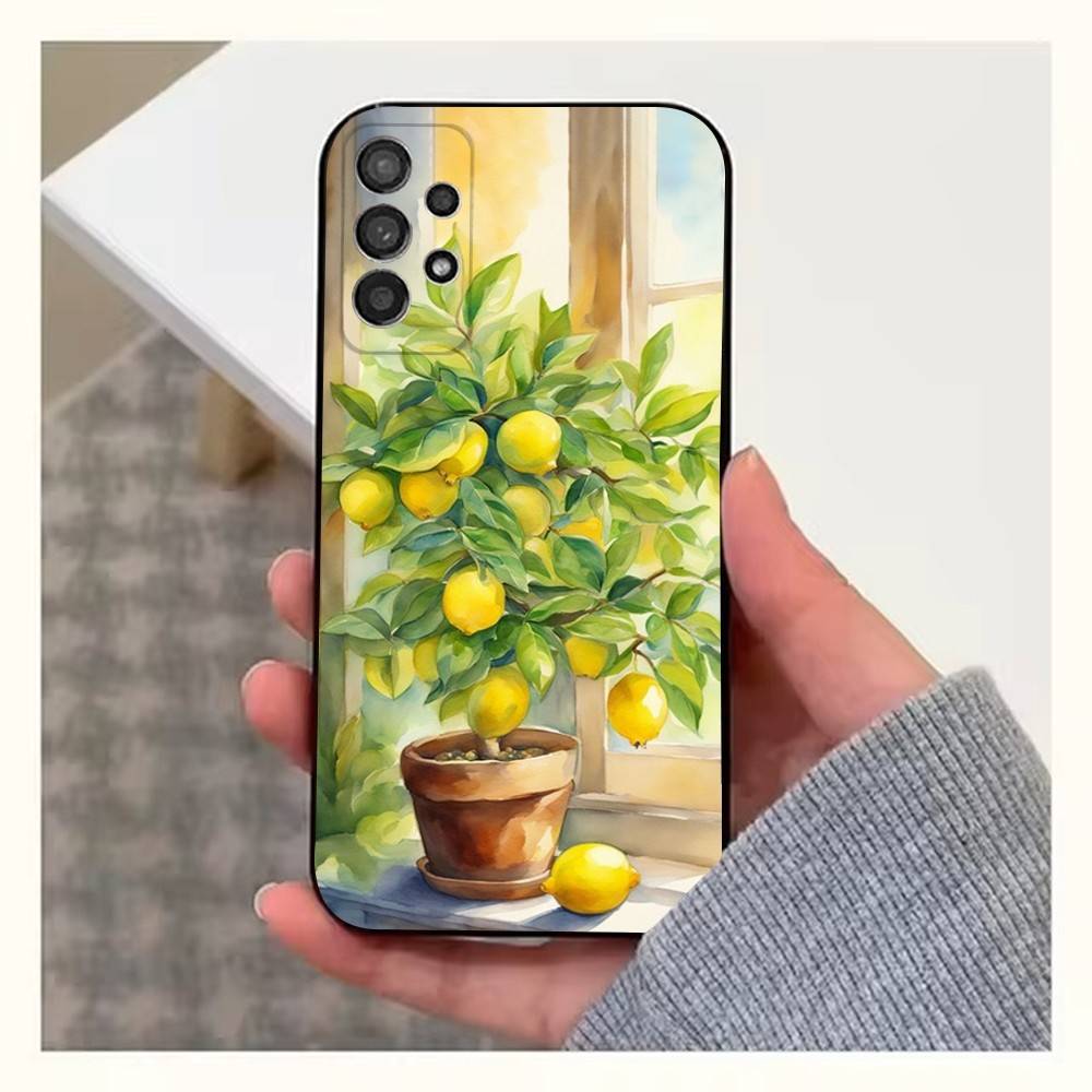 Fruit lemon Painting Case For Samsung S22,S21,S9,S25,S24,S23,Ultra,FE,S20,S10,Plus,Lite,Soft Silicone Black
