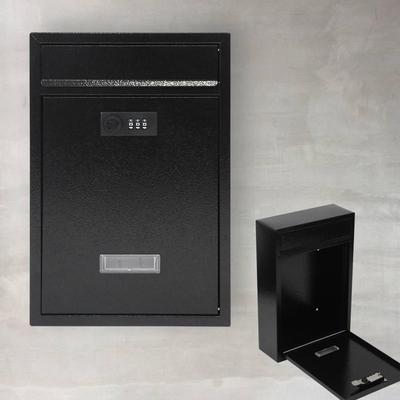 Bonarca with Combination 8cm Deep X Wide X 32cm PIN Dial Slim Metal Mailbox Wall-Mounted Mailbox, Outdoor, Black, Lock, 21.5cm High, Code, Lock,