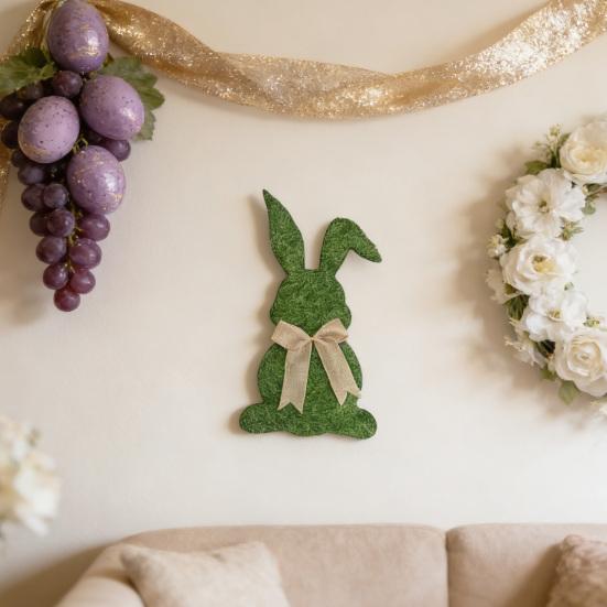 Easter Bunny Door Sign Wooden Welcome Bunny Sign with Bow Farmhouse Hanging Rabbit Wreath for Front Door Porch Wall Home Indoor Outdoor Decor