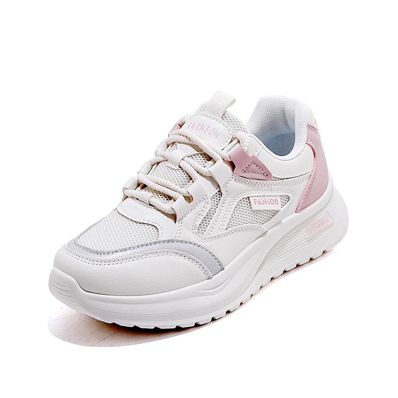 Spring mesh breathable sports shoes women's lightweight and versatile student running shoes thick-soled simple casual dad shoes