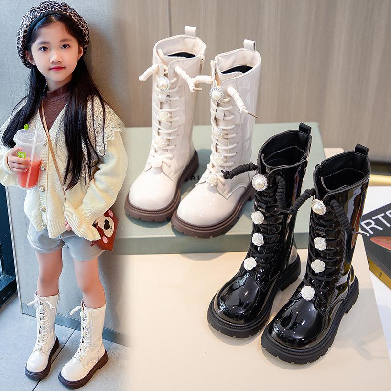 Fashion Fashion Children Long Boots for Girls Patent Leather Princess Knight Boots Autumn Winter Flower Versatile Girls Shoes