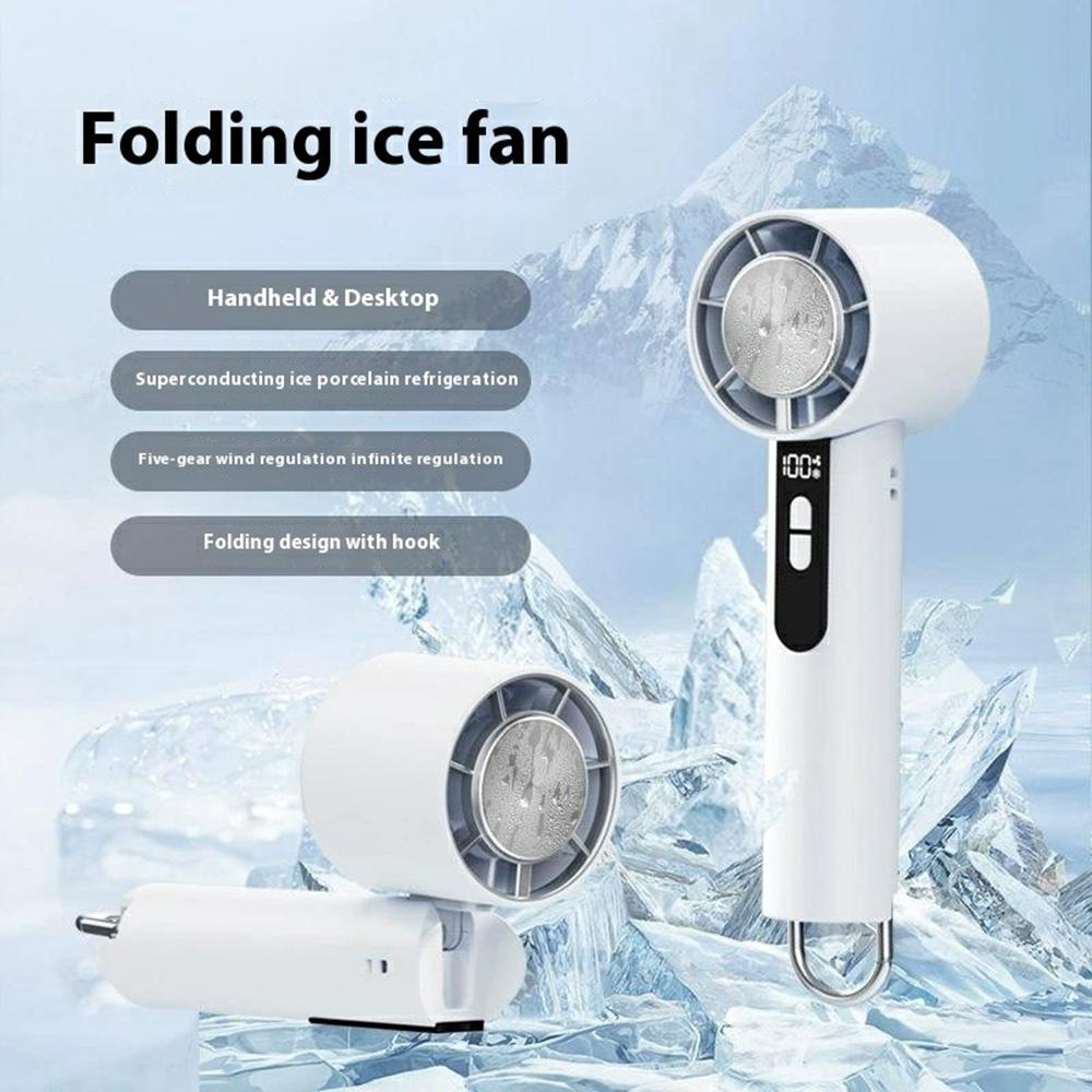 

Y58 Semiconductor Ice Cooling Handheld Fan Digital Display Stepless Adjustable Foldable Turbo Fan White