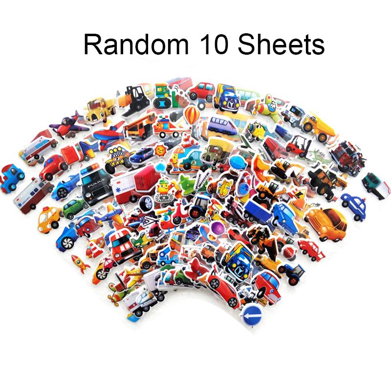 10 Sheets 3D Vehicle Stickers For Kids Puffy Children Stickers Boys Girls Teachers Reward Craft Scrapbooking Stickers Gift Toys