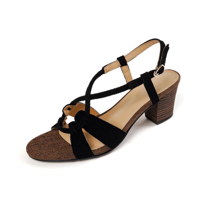 

2024 Новые классические женские босоножки из натуральной кожи на толстом высоком каблуке с пряжками, модные офисные туфли-лодочки, новая летняя удобная повседневная обувь 34 чёрный