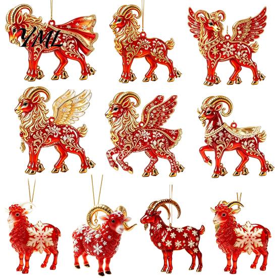 Decorative Acrylic Ornaments Goat Christmas Car Hanging Ornament, 2D Pendant with Festive Holiday String, Cute Animal Decor for Rearview Mirror, Party