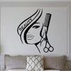 BIBITIME Modern Fashion Beauty Girl Cut Hair with Scissors Comb Barber Shop Wall Decal Window Sticker Hairdressing Salon Creative Personality Vinyl