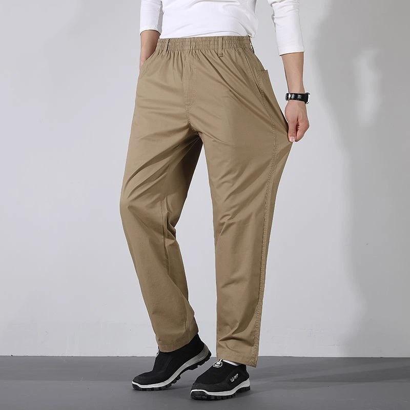 Freizeithose aus reiner Baumwolle für Männer mittleren Alters und ältere Männer, modisch, gerade geschnitten, elastisch, Papa-Hose