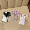 For iPhone 16 Plus Case Glitter Epoxy Design TPU+PC Phone Back Cover with Bow Strap,Rhinestone Decor