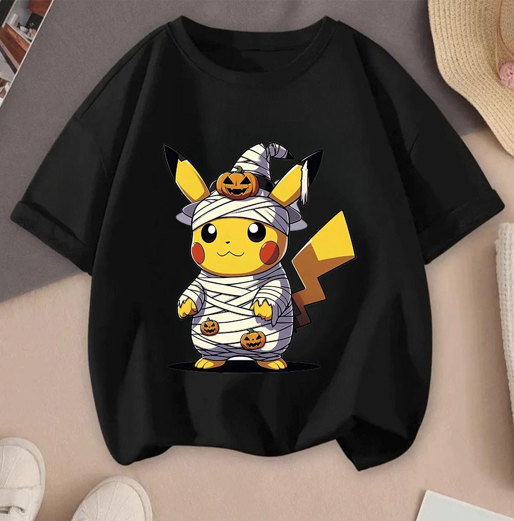2026 Summer Pikachu 2D Cartoon Print Short Sleeve Tops Teen Casual Fashion Tees Hot Sale
