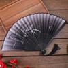 Chinese Japanese Folding Fan Wooden Shank Classical Dance Fan Tassel Elegent Female Fan Party Art Craft Gift Home Decoration
