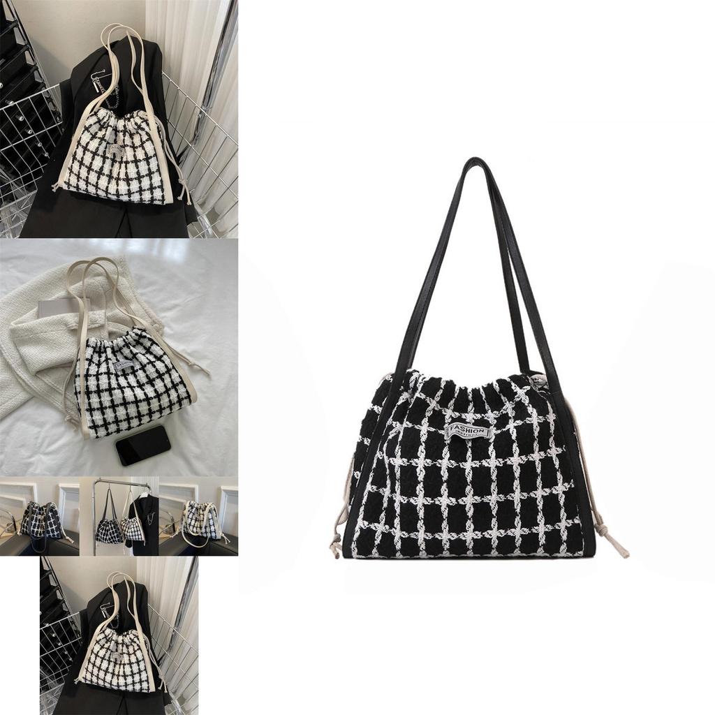 Trendy Plaid Large Capacity Korean Style Tote Bag For Women 2023 Chic