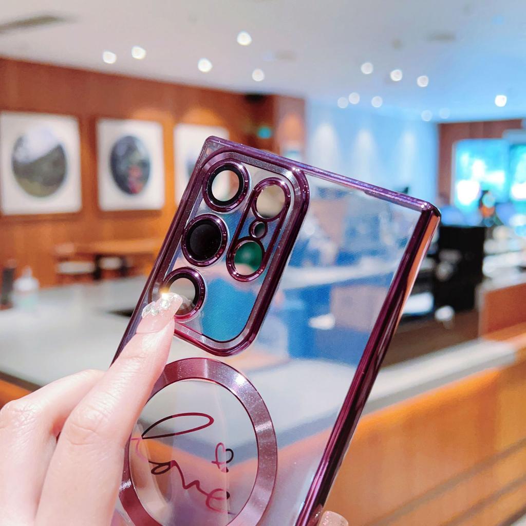 Electroplated Magnetic Transparent Love Mobile Phone Case Is Suitable for Samsung S24ULTRA Lens Film S24 Advanced Sense S23FE