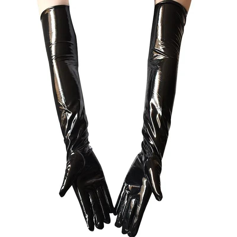 Sexy Women Shiny Long Gloves Imitation Leather Latex Cosplay Clothing Pole Dancing Night Club Gloves Accessories Tight Gloves