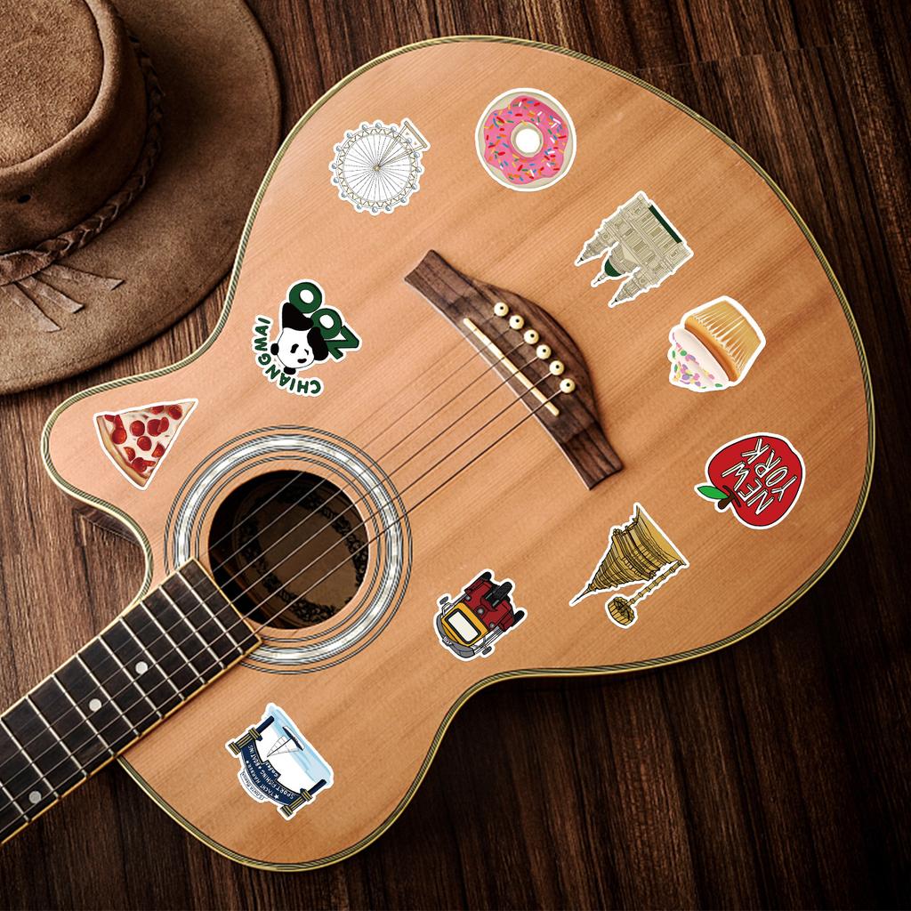 100 Architectural Graffiti Stickers Guitar Mobile Phone Car Decoration Stickers Waterproof Creative Cartoon Stickers