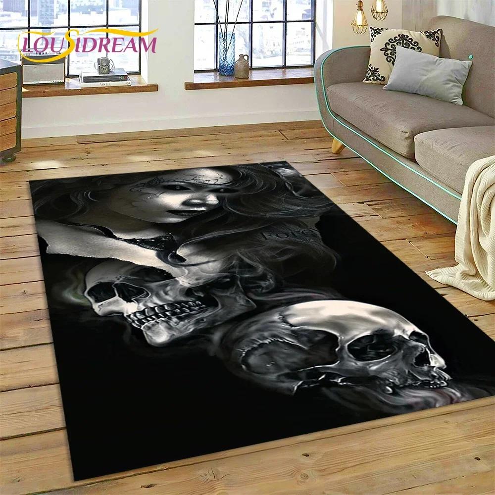 Skull Dead Girl Gothic Horror Female Rose Carpet Rug for Bedroom Living Room Home Sofa Decoration,Kid Game Large Decor Floor Mat