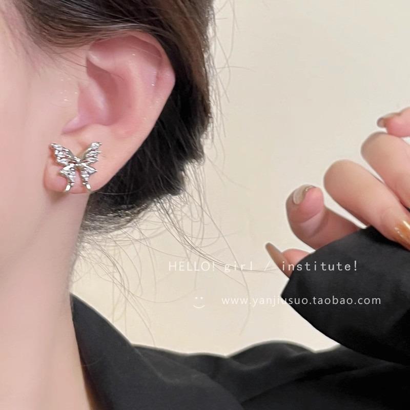 S925 silver needle zircon pearl earrings women's light luxury niche high-end butterfly stud earrings versatile temperament earrings