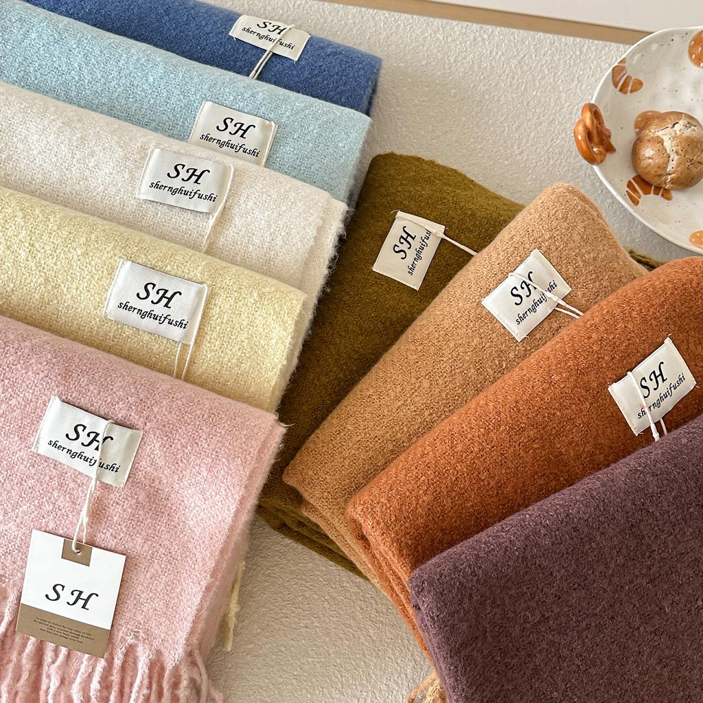 2025 Solid Color Thick Cashmere Winter Warm Women Scarf Large Blanket Pashmina Shawl Wraps Bufanda Female Tassel Foulard