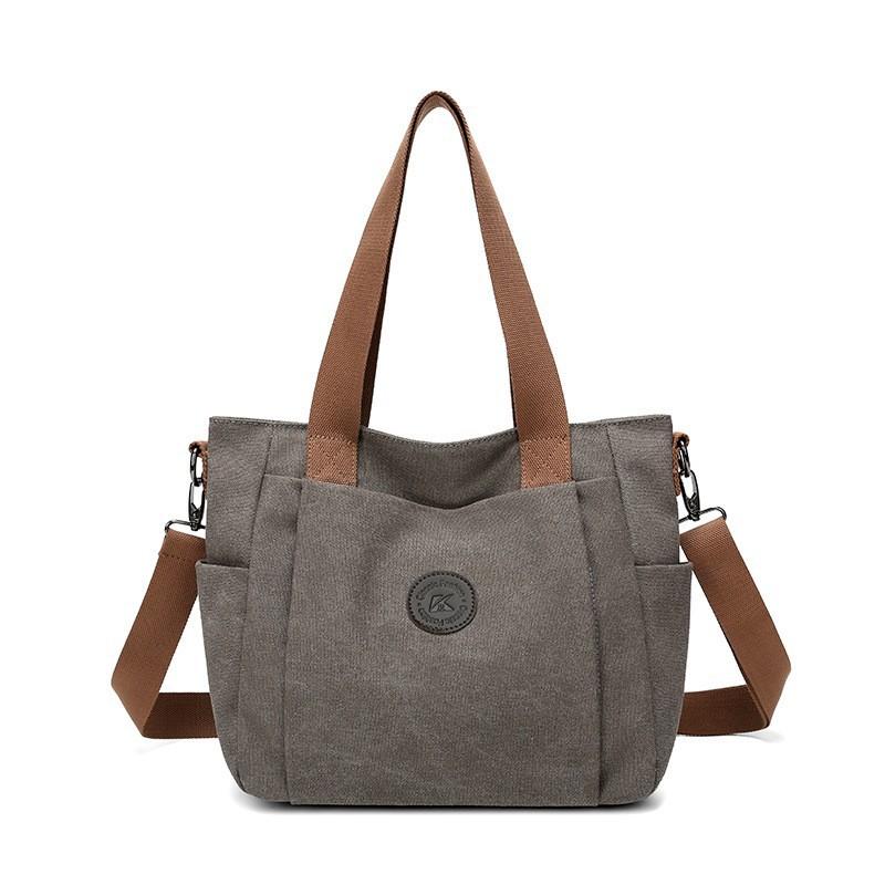 

Women s Bag Large Capacity Commuting Hand Shoulder Canvas Solid Color Underarm серый