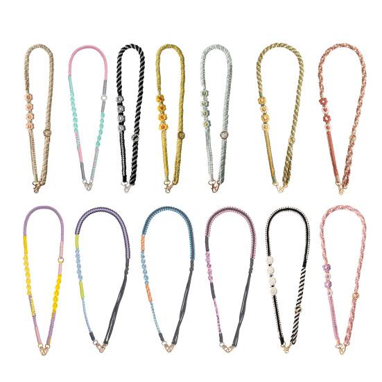 Hand Braided Phone Lanyard Bohemian Flower Design Crossbody Adjustable Wide Shoulder Strap Bag Key Badge Lanyard with Metal Hook