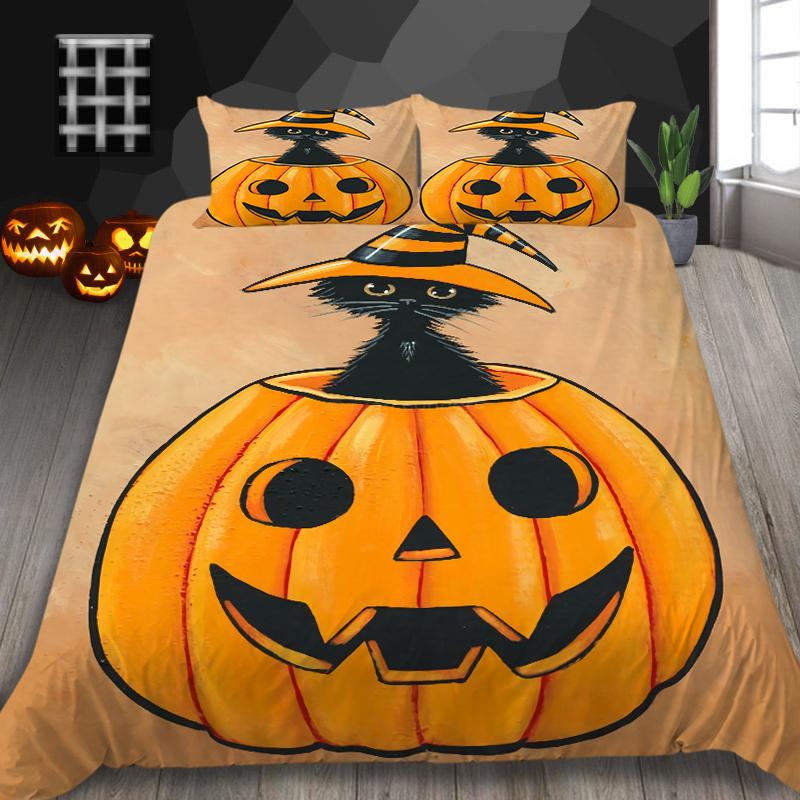 Halloweenská domácí sada povlečení s dýňovým vzorem lampy povlak na přikrývku a povlak na polštář 2/3 plné velikosti pratelné pohodlné povlečení